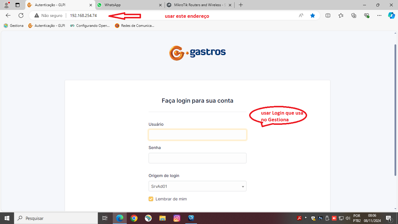 Tela de login do GLPI